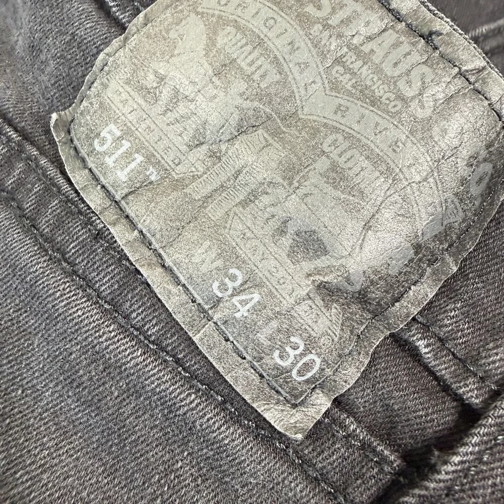 Levis 511 Jeans Mens 34x30 Black Straight Stretch Medium Wash Mid Rise Denim‎